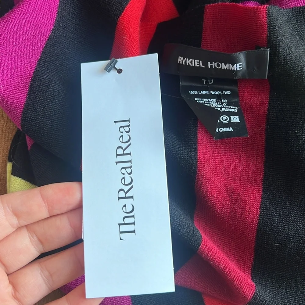 SONIA RYKIEL | RYKIEL HOMME Wool Black Multicolor Striped Long Scarf MEN’S